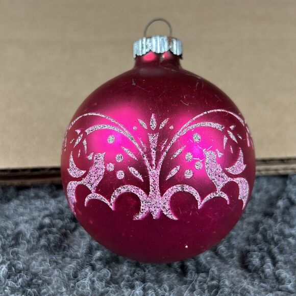 Vintage Shiny Brite Glass Ornament Stenciled Birds 2.5” Christmas - Picture 1 of 6